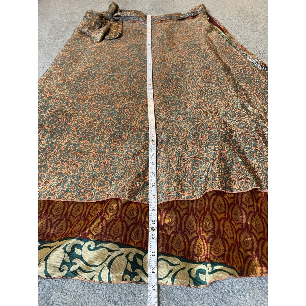 Kariza Vintage Reversible Wrap Maxi Skirt OS Layered Blue Gold Red Boho Peasant - Picture 9 of 14
